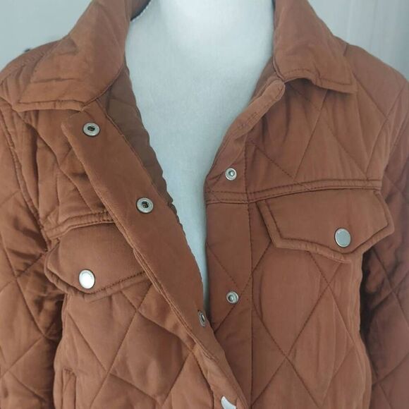 BLANK NYC Still Into You Quilted Crop Jacket | Brown M | Collared Snap Front - Picture 10 of 16